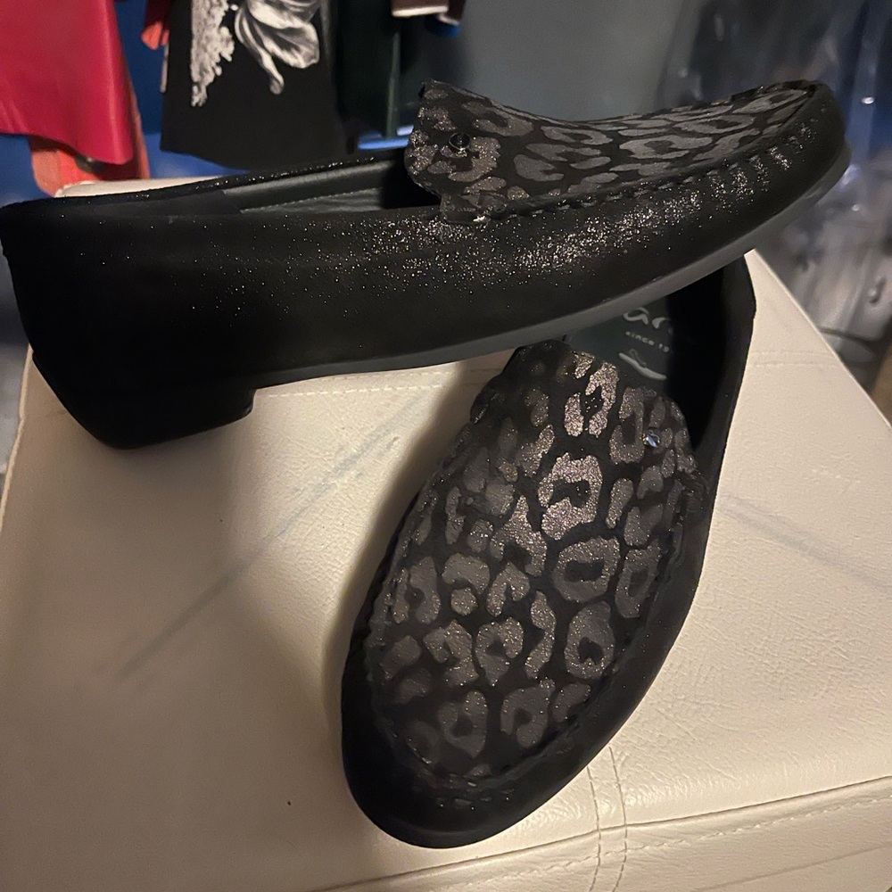 Ara Black and Gray Leopard Print Women's Loafers